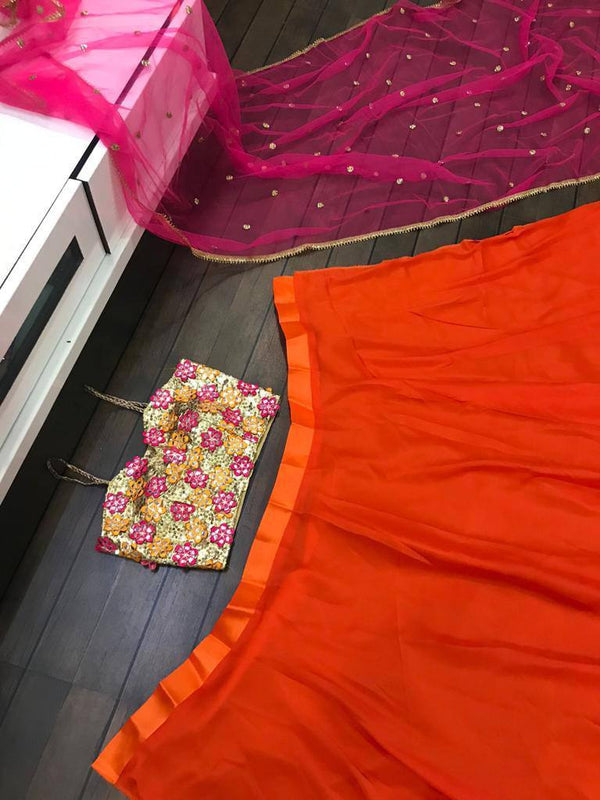 Orange Summer Breeze – Elegant Georgette Lehenga Set ClothsVilla