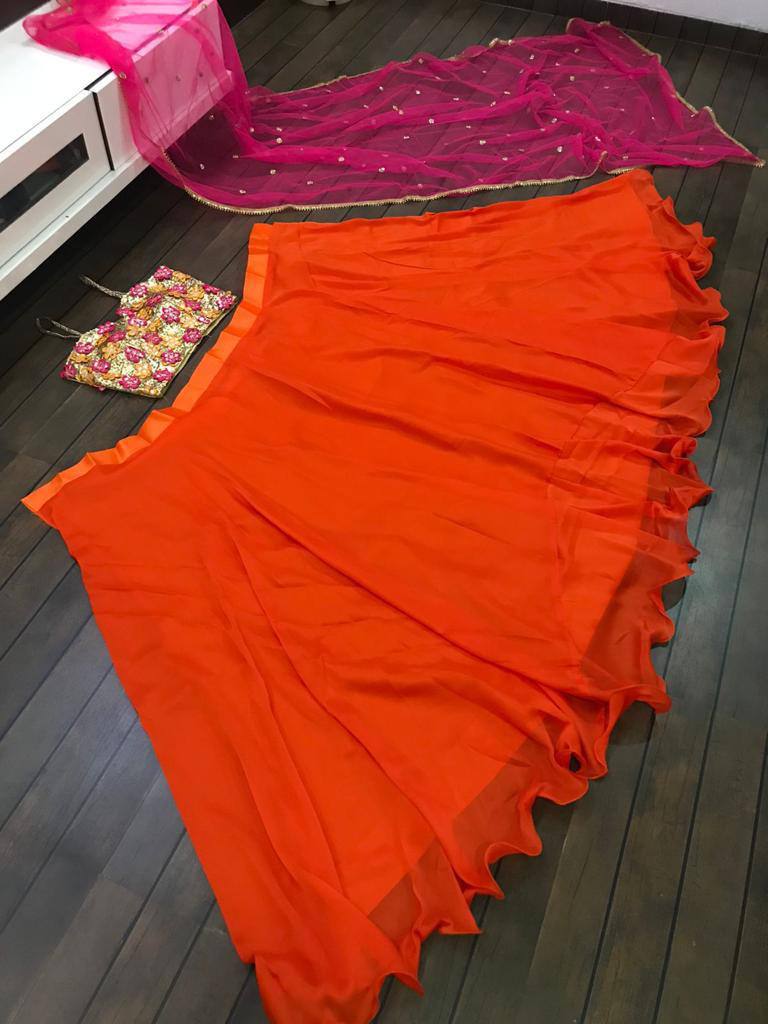 Orange Summer Breeze – Elegant Georgette Lehenga Set ClothsVilla Main image
