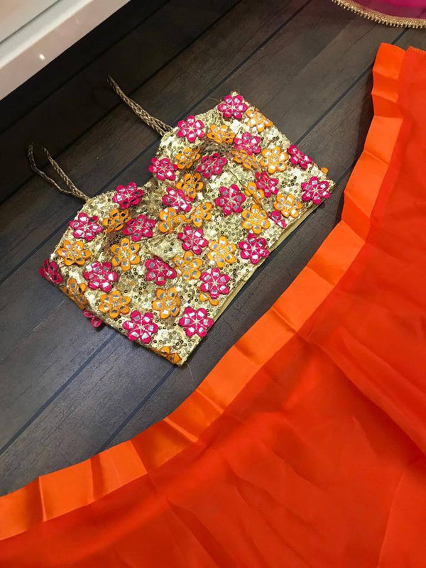Orange Summer Breeze – Elegant Georgette Lehenga Set ClothsVilla