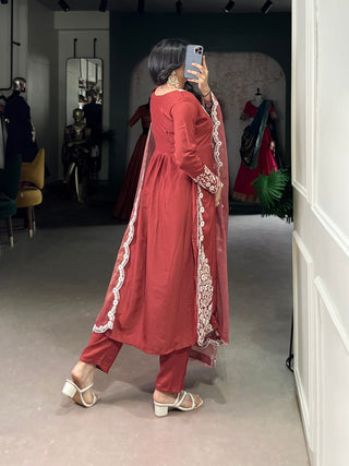 Orange Viscose Tissue Handworked Kurti Set with Organza Dupatta ClothsVilla