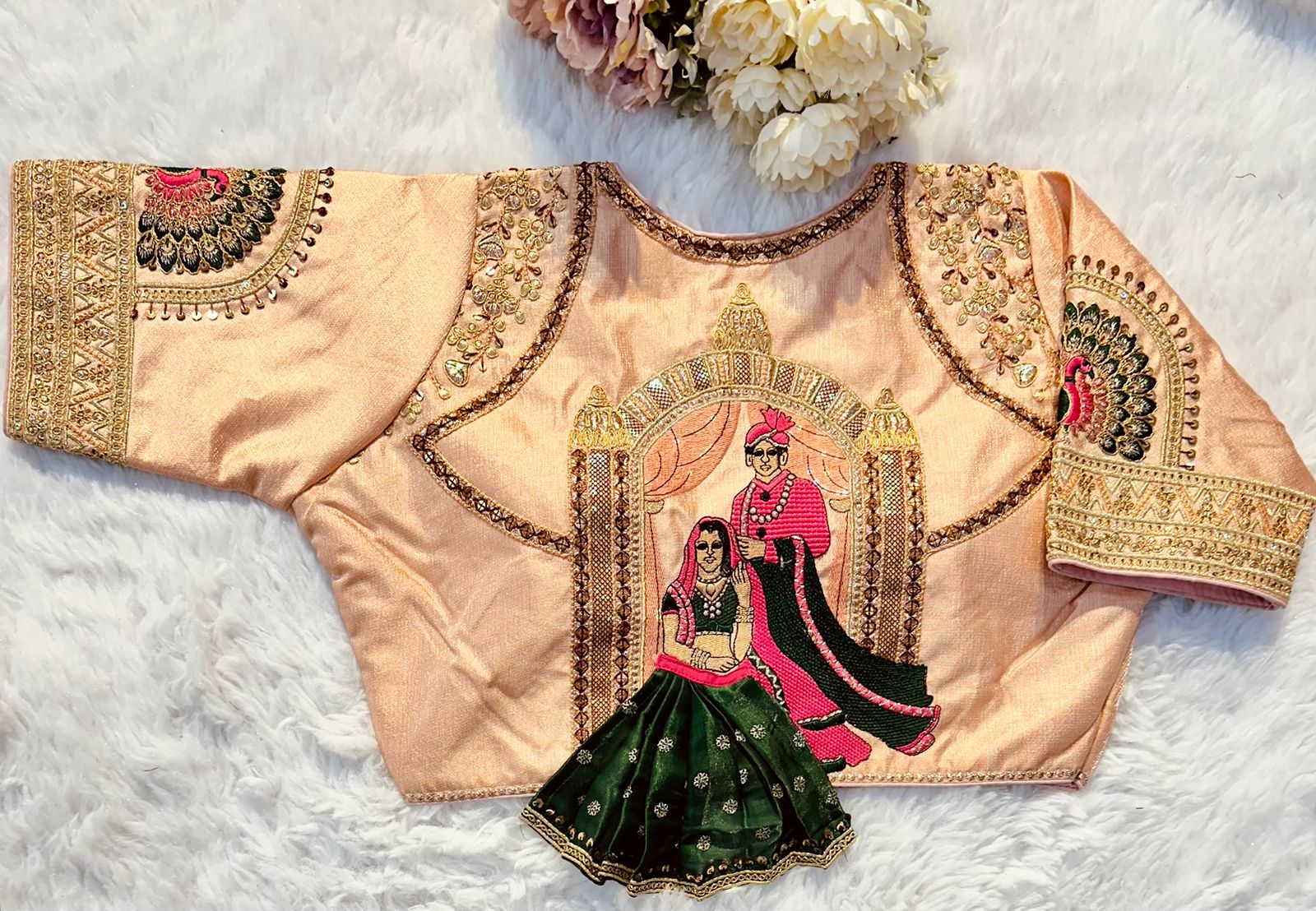 Orange Wedding Wear Blouse in Raspberry Silk with Exquisite Embroidery and Sequins ClothsVilla Main image