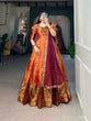 Load image into Gallery viewer, Regal Orange Zari Woven Kanjivaram Gown with Net Dupatta ClothsVilla