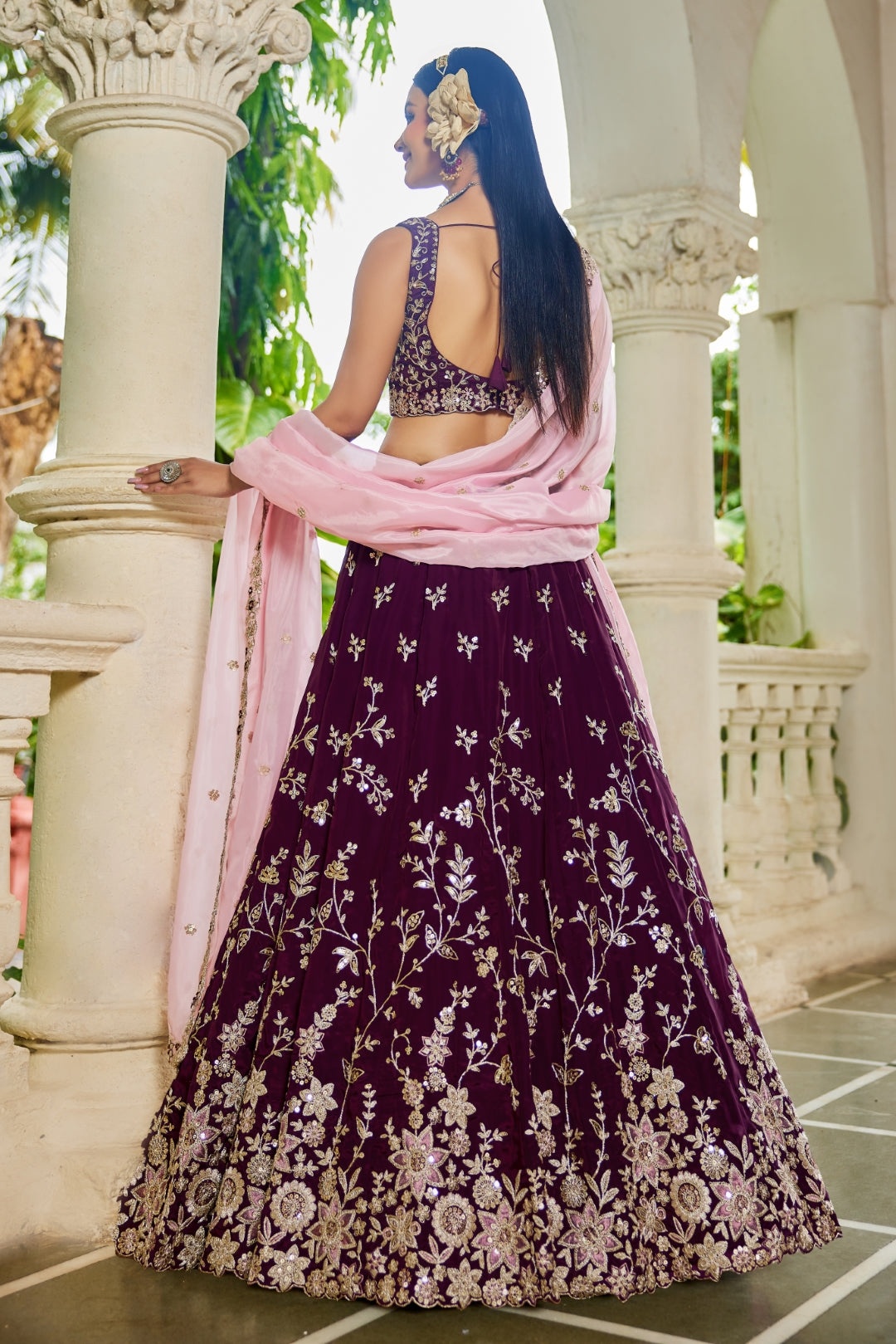 Organza Sequins Embroidered Semi-Stitched Lehenga Choli with Dupatta Clothsvilla