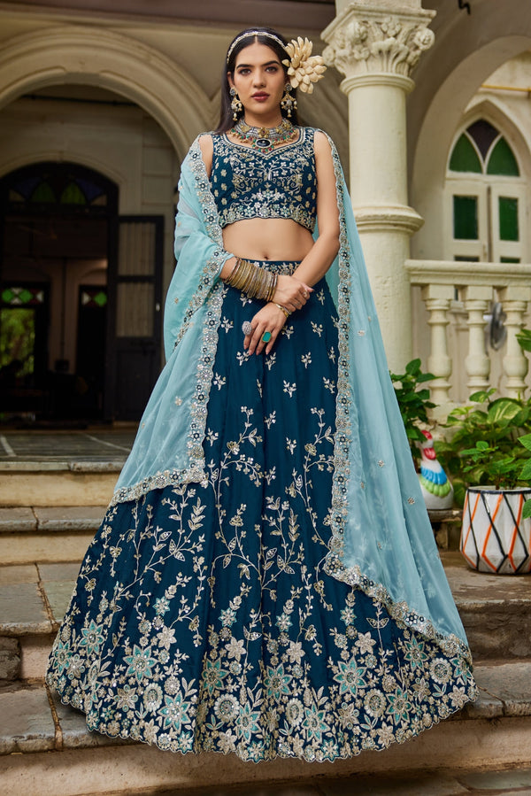 Organza Sequins Embroidered Semi-Stitched Lehenga Choli with Dupatta Clothsvilla