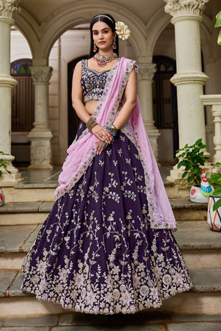 Organza Sequins Embroidered Semi-Stitched Lehenga Choli with Dupatta Clothsvilla