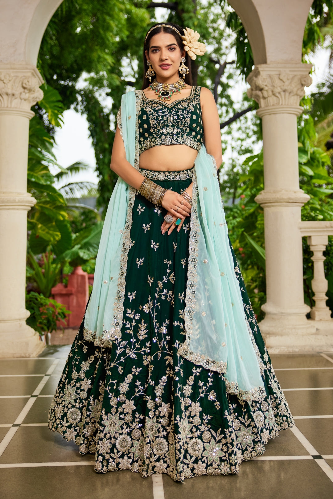 Organza Sequins Embroidered Semi-Stitched Lehenga Choli with Dupatta Clothsvilla