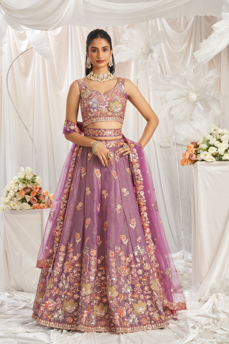 Organza Sequins Embroidered Semi-Stitched Lehenga Choli with Dupatta Clothsvilla