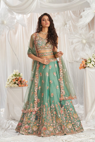 Organza Sequins Embroidered Semi-Stitched Lehenga Choli with Dupatta Clothsvilla
