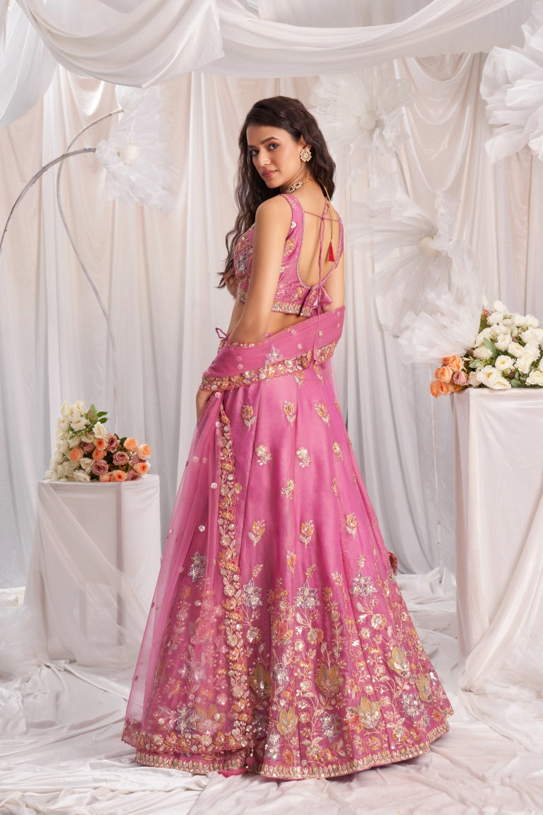 Organza Sequins Embroidered Semi-Stitched Lehenga Choli with Dupatta Clothsvilla