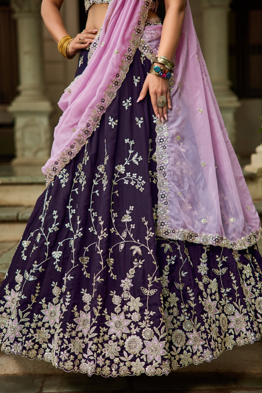 Organza Sequins Embroidered Semi-Stitched Lehenga Choli with Dupatta Clothsvilla