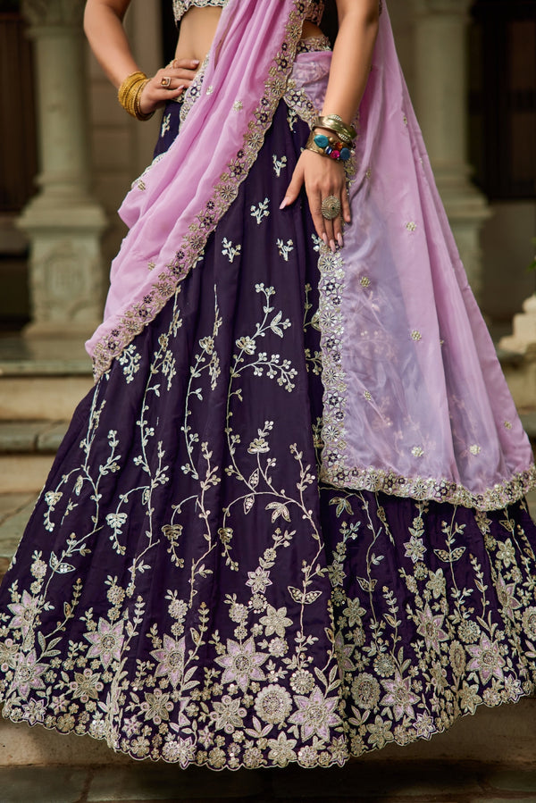 Organza Sequins Embroidered Semi-Stitched Lehenga Choli with Dupatta Clothsvilla