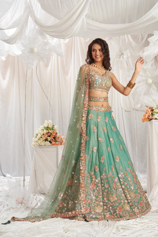 Organza Sequins Embroidered Semi-Stitched Lehenga Choli with Dupatta Clothsvilla