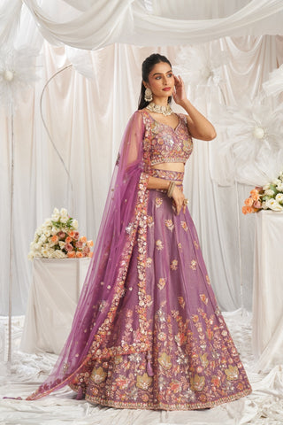 Organza Sequins Embroidered Semi-Stitched Lehenga Choli with Dupatta Clothsvilla