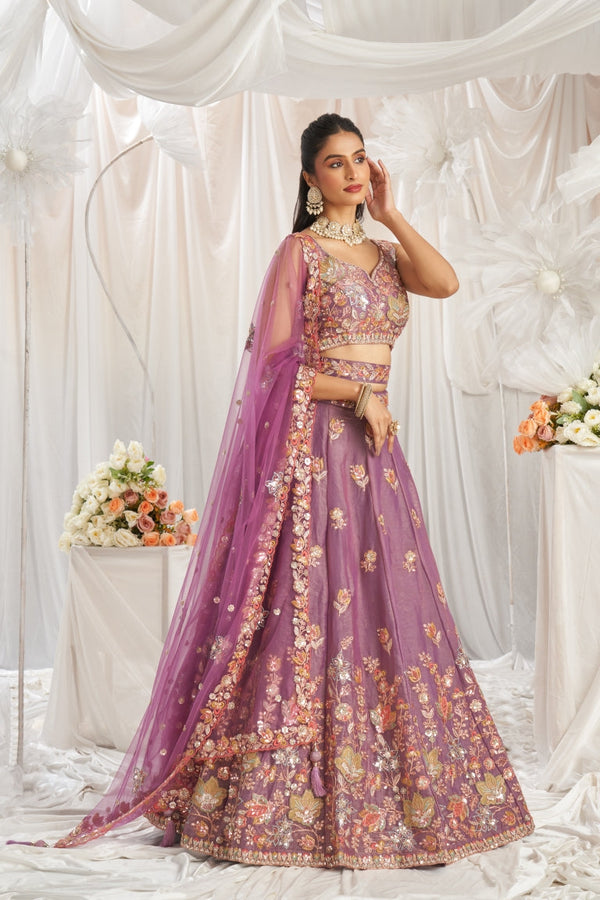 Organza Sequins Embroidered Semi-Stitched Lehenga Choli with Dupatta Clothsvilla