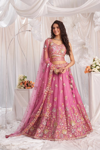 Organza Sequins Embroidered Semi-Stitched Lehenga Choli with Dupatta Clothsvilla