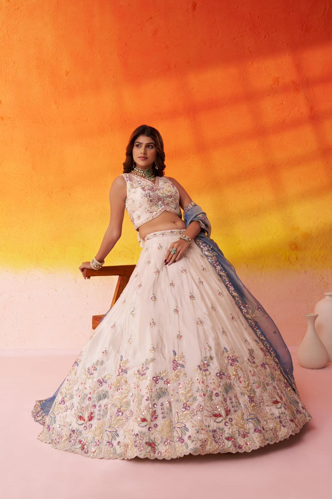 Tissue Sequins Thread & Embroidered Semi-Stitched Lehenga & Unstitched Blouse With Dupatta Clothsvilla