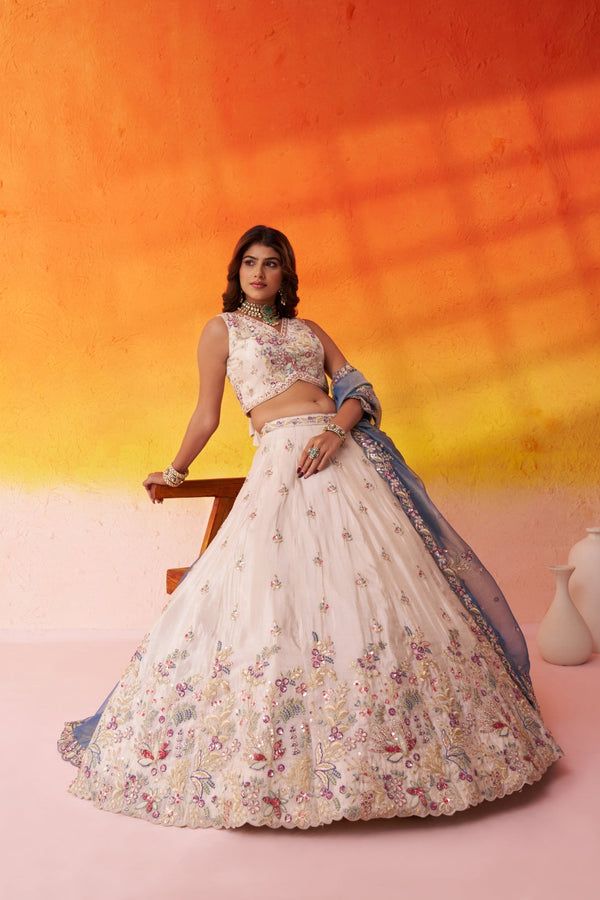Tissue Sequins Thread & Embroidered Semi-Stitched Lehenga & Unstitched Blouse With Dupatta Clothsvilla
