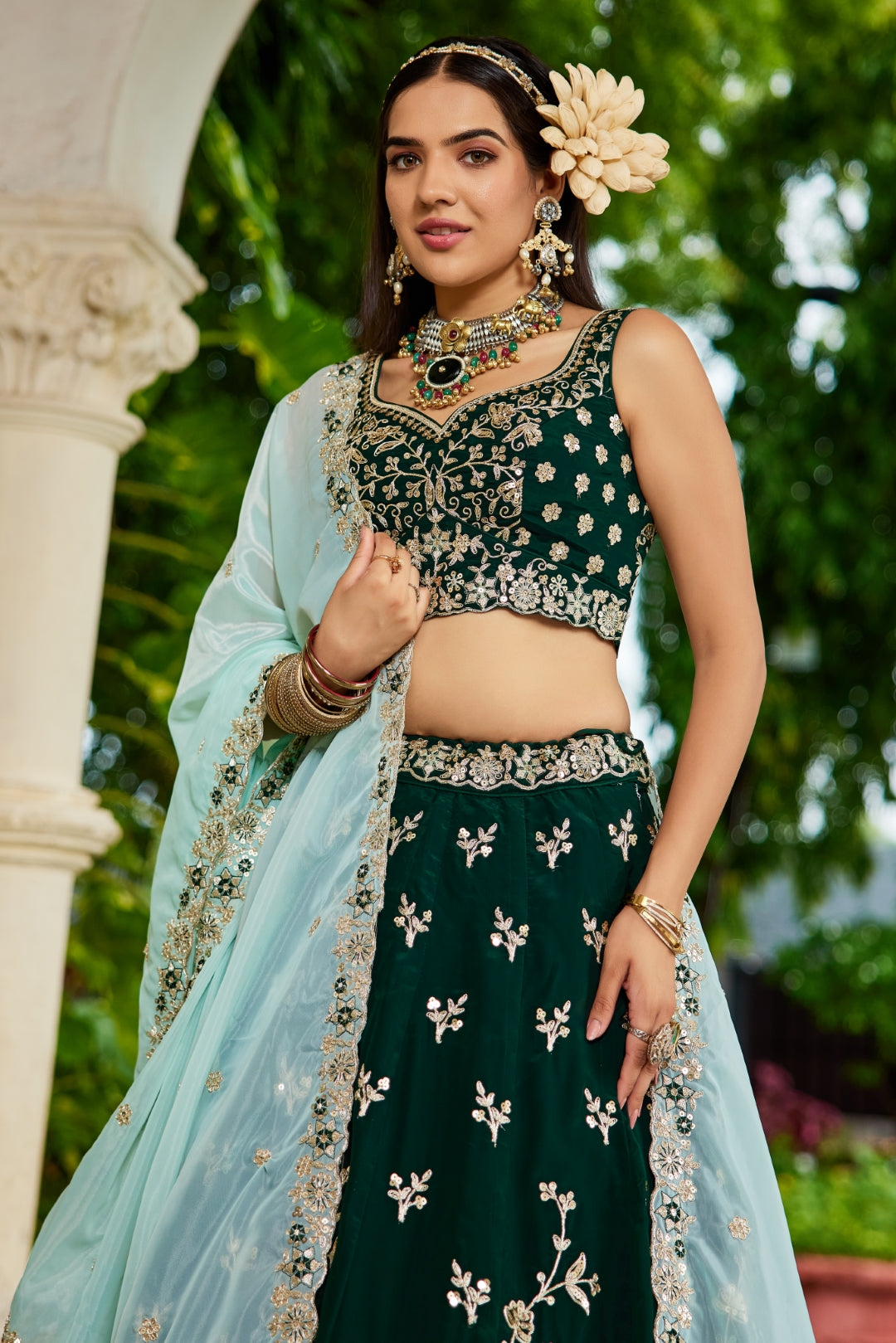 Organza Sequins Embroidered Semi-Stitched Lehenga Choli with Dupatta Clothsvilla