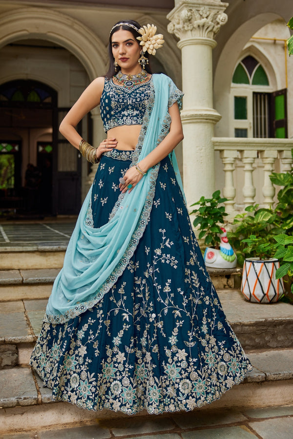 Organza Sequins Embroidered Semi-Stitched Lehenga Choli with Dupatta Clothsvilla