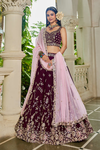Organza Sequins Embroidered Semi-Stitched Lehenga Choli with Dupatta Clothsvilla