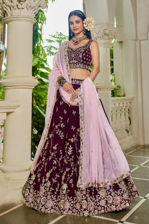 Organza Sequins Embroidered Semi-Stitched Lehenga Choli with Dupatta Clothsvilla Main image