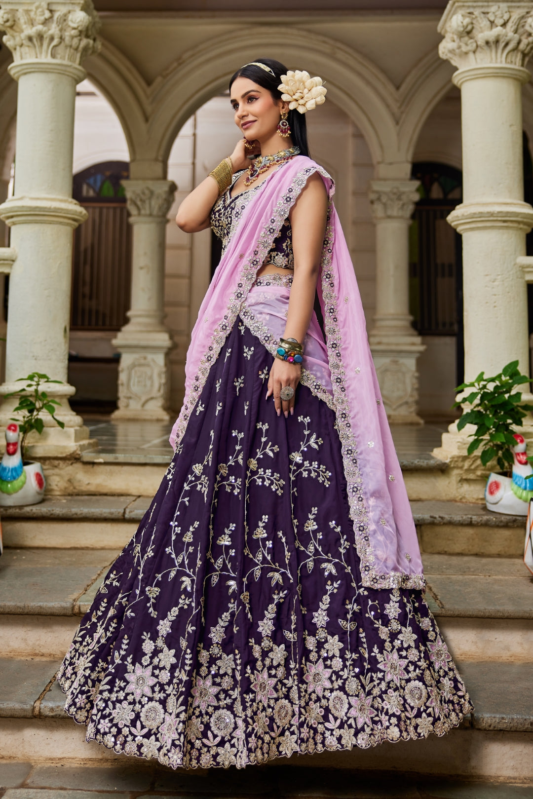 Organza Sequins Embroidered Semi-Stitched Lehenga Choli with Dupatta Clothsvilla