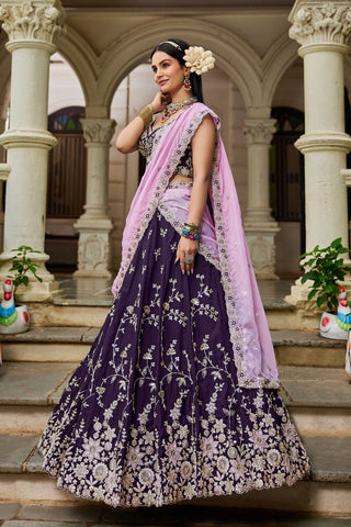 Organza Sequins Embroidered Semi-Stitched Lehenga Choli with Dupatta Clothsvilla