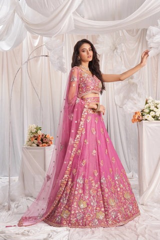 Organza Sequins Embroidered Semi-Stitched Lehenga Choli with Dupatta Clothsvilla