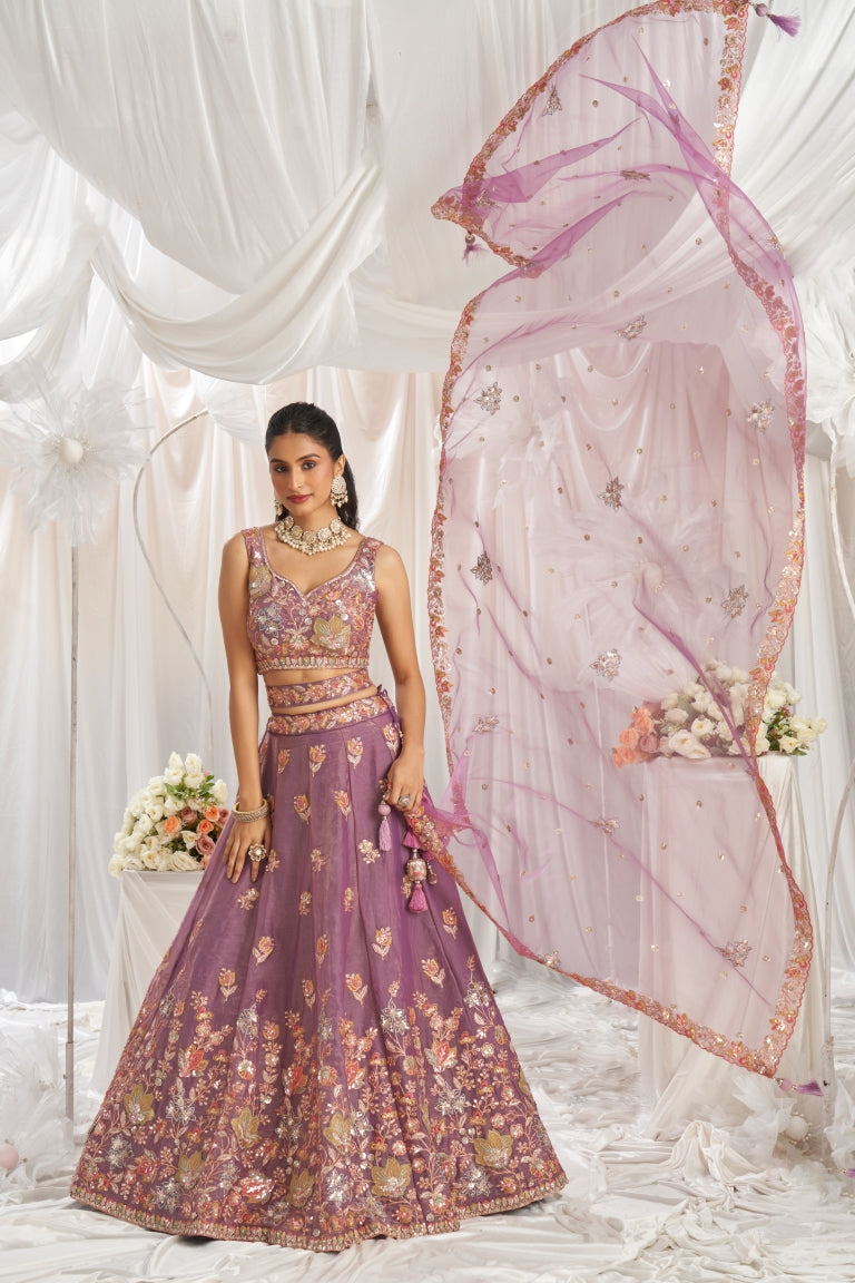 Organza Sequins Embroidered Semi-Stitched Lehenga Choli with Dupatta Clothsvilla