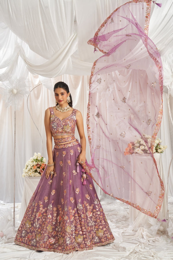 Organza Sequins Embroidered Semi-Stitched Lehenga Choli with Dupatta Clothsvilla