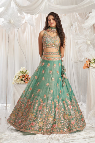 Organza Sequins Embroidered Semi-Stitched Lehenga Choli with Dupatta Clothsvilla