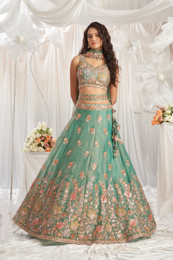 Organza Sequins Embroidered Semi-Stitched Lehenga Choli with Dupatta Clothsvilla