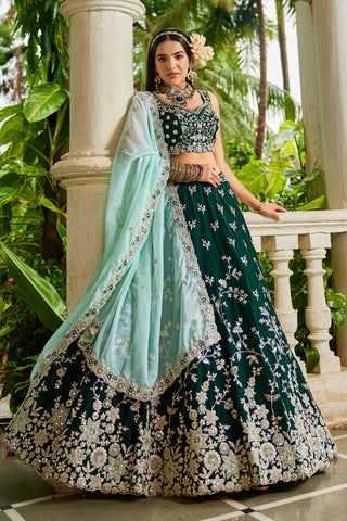 Organza Sequins Embroidered Semi-Stitched Lehenga Choli with Dupatta Clothsvilla