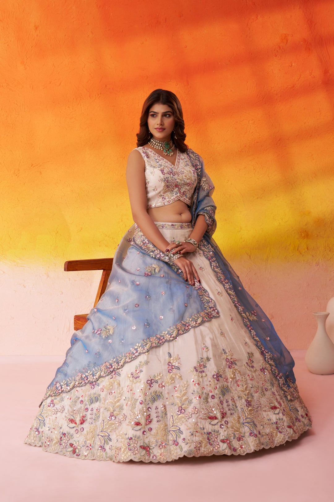 Tissue Sequins Thread & Embroidered Semi-Stitched Lehenga & Unstitched Blouse With Dupatta Clothsvilla