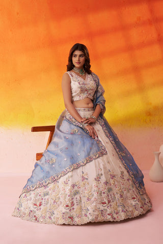 Tissue Sequins Thread & Embroidered Semi-Stitched Lehenga & Unstitched Blouse With Dupatta Clothsvilla