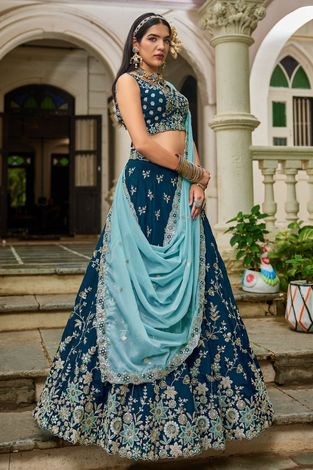 Organza Sequins Embroidered Semi-Stitched Lehenga Choli with Dupatta Clothsvilla