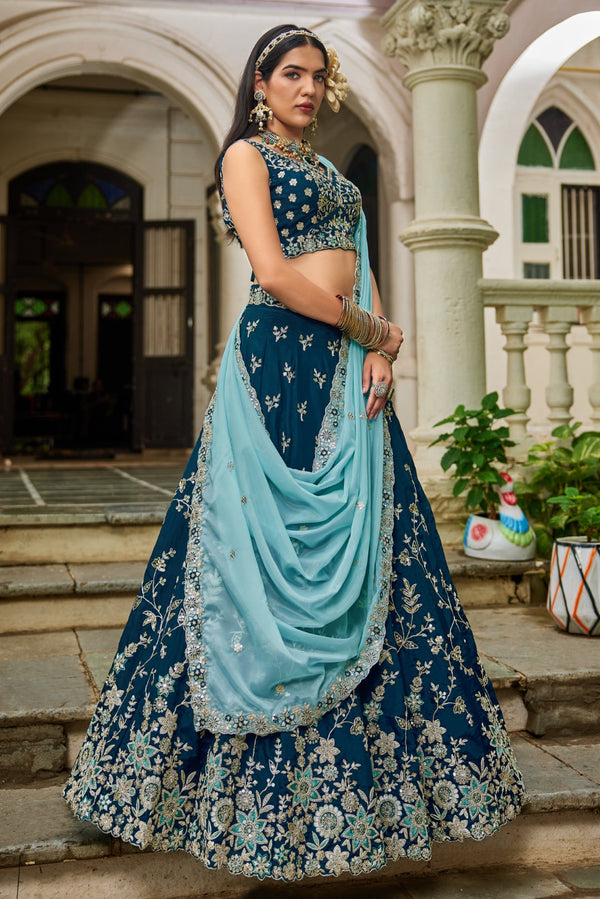 Organza Sequins Embroidered Semi-Stitched Lehenga Choli with Dupatta Clothsvilla