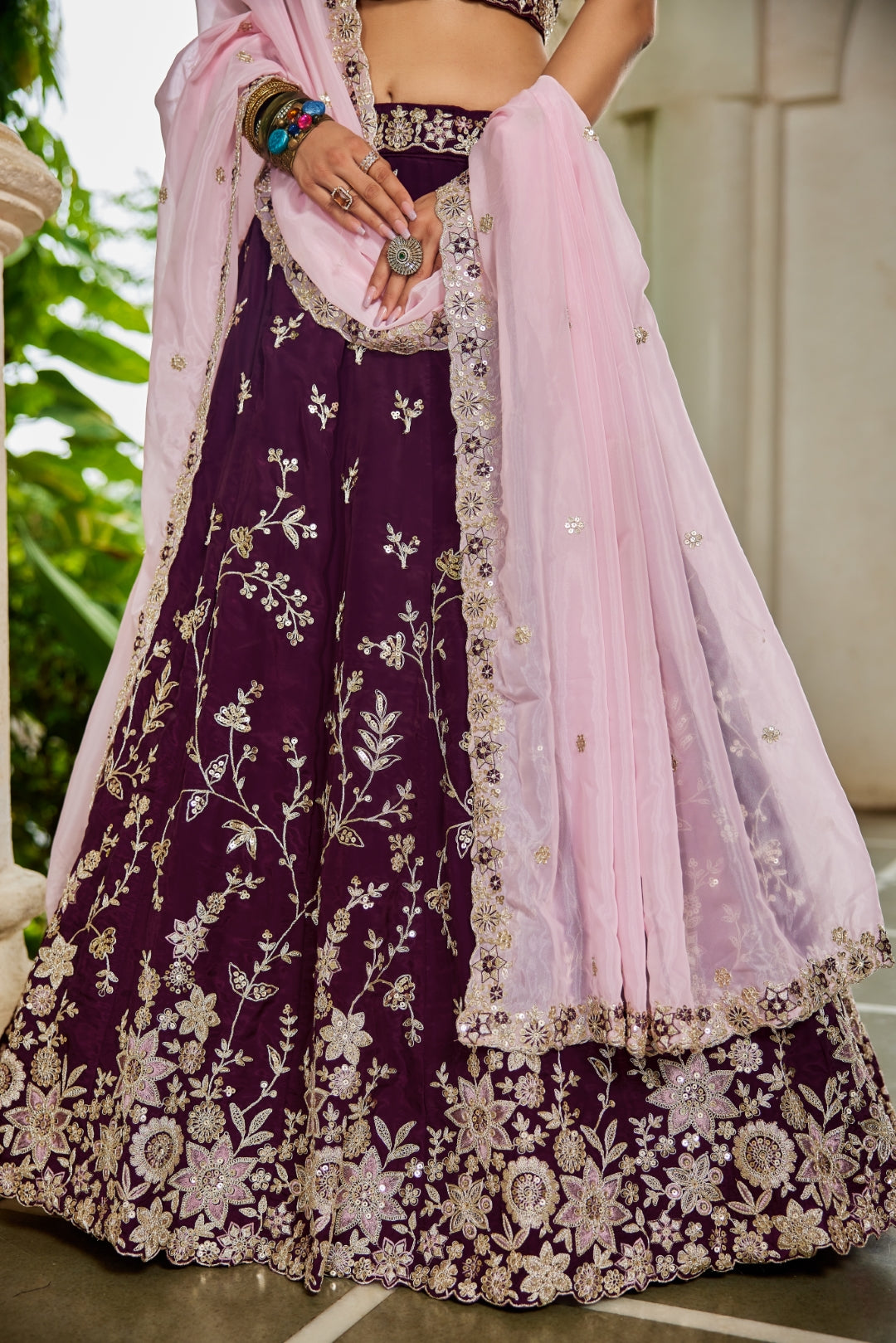 Organza Sequins Embroidered Semi-Stitched Lehenga Choli with Dupatta Clothsvilla