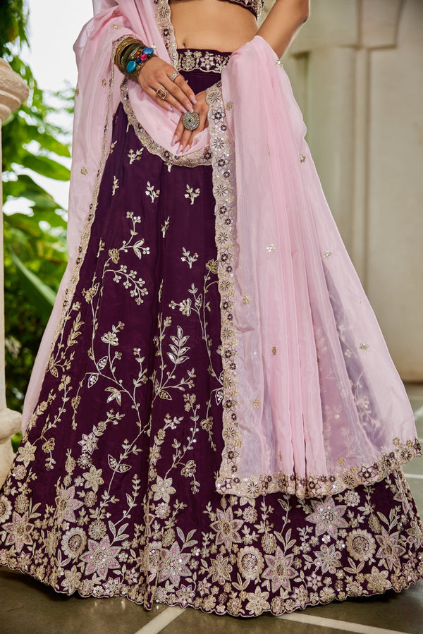 Organza Sequins Embroidered Semi-Stitched Lehenga Choli with Dupatta Clothsvilla