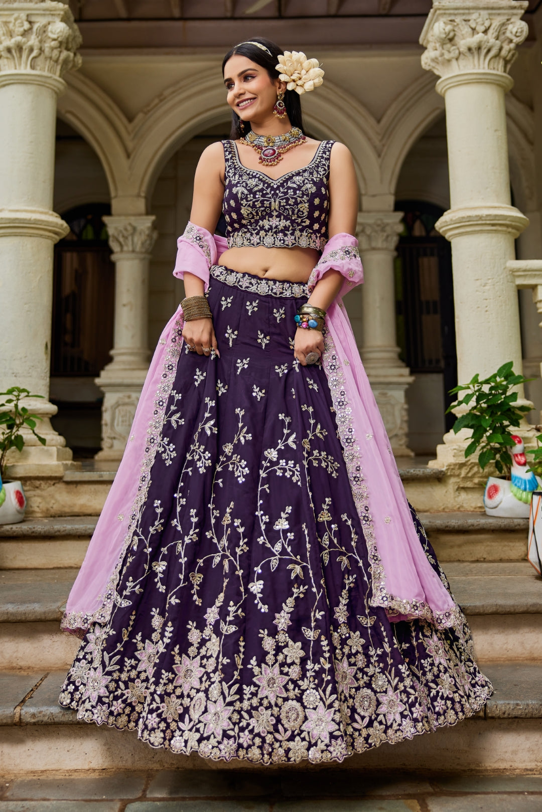 Organza Sequins Embroidered Semi-Stitched Lehenga Choli with Dupatta Clothsvilla