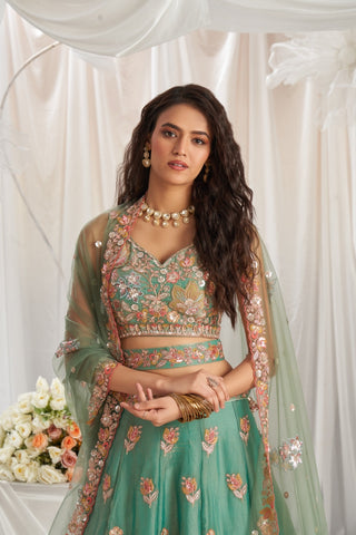 Organza Sequins Embroidered Semi-Stitched Lehenga Choli with Dupatta Clothsvilla