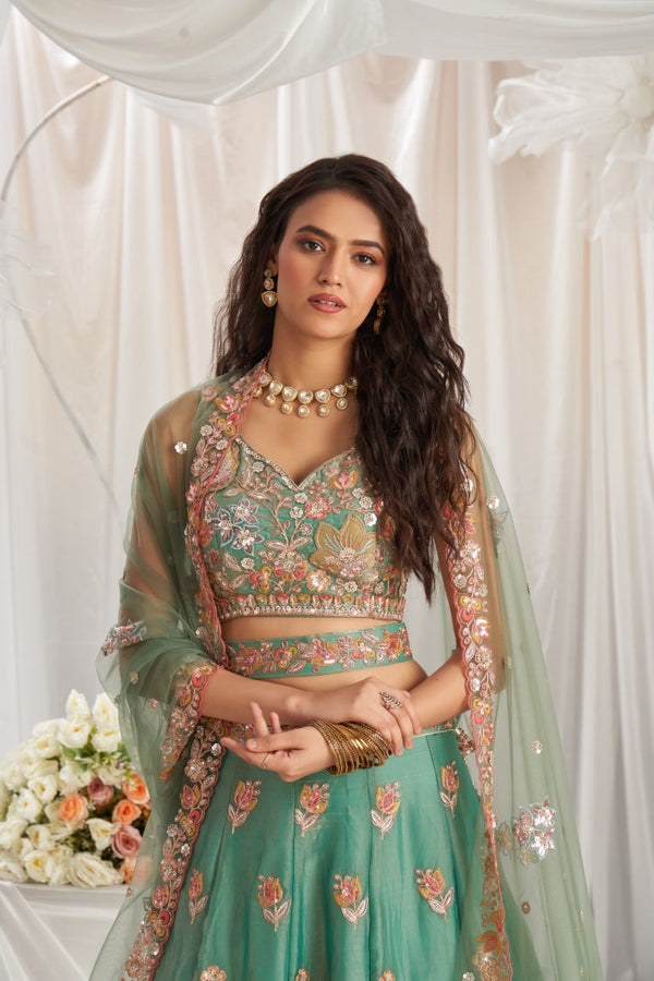 Organza Sequins Embroidered Semi-Stitched Lehenga Choli with Dupatta Clothsvilla