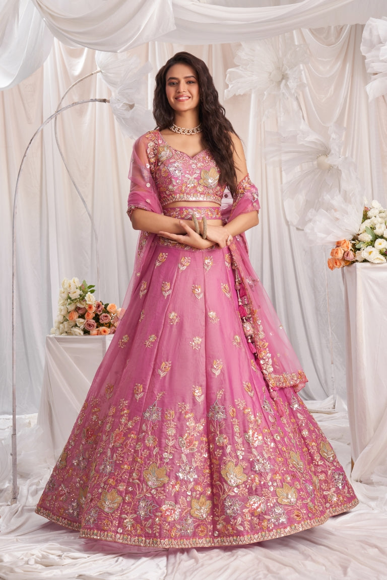 Organza Sequins Embroidered Semi-Stitched Lehenga Choli with Dupatta Clothsvilla