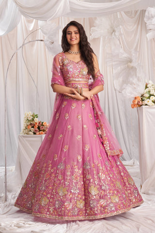 Organza Sequins Embroidered Semi-Stitched Lehenga Choli with Dupatta Clothsvilla