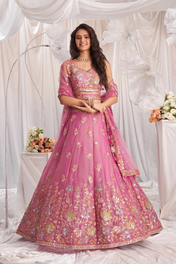 Organza Sequins Embroidered Semi-Stitched Lehenga Choli with Dupatta Clothsvilla