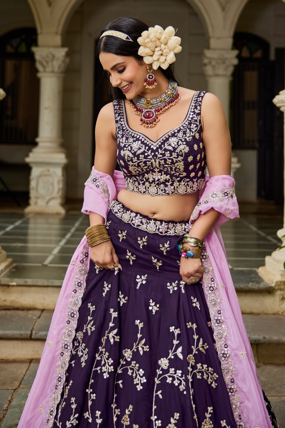 Organza Sequins Embroidered Semi-Stitched Lehenga Choli with Dupatta Clothsvilla
