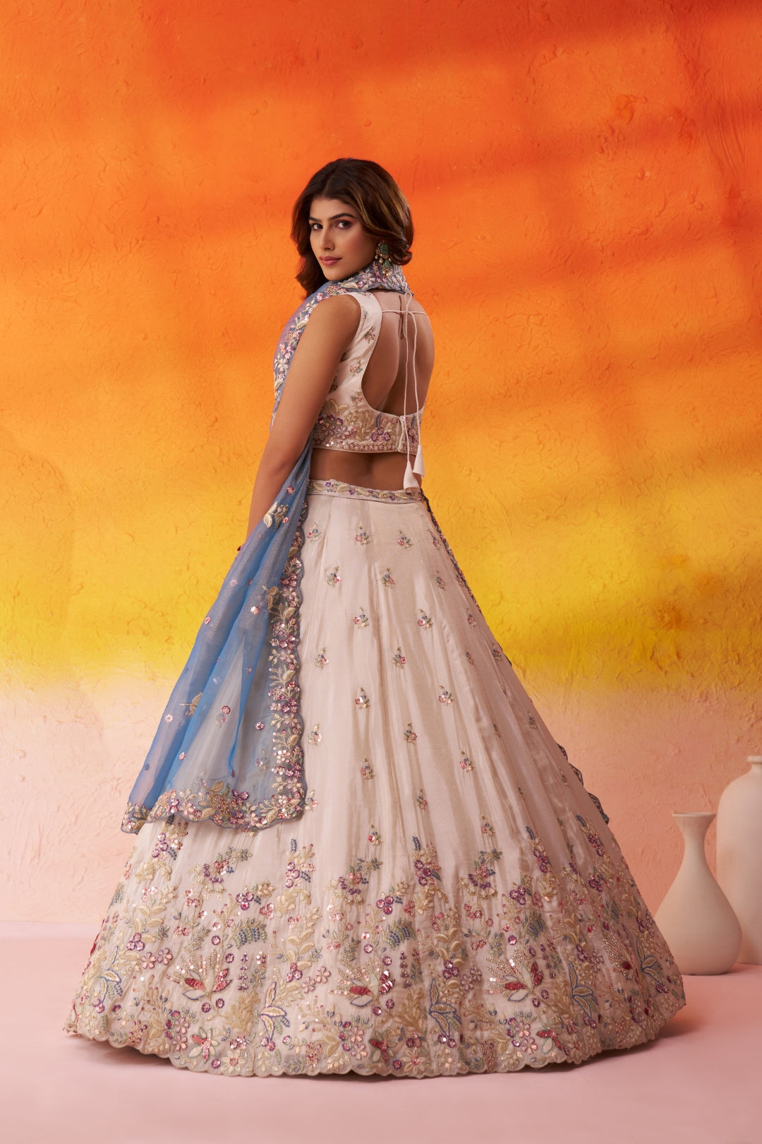 Tissue Sequins Thread & Embroidered Semi-Stitched Lehenga & Unstitched Blouse With Dupatta Clothsvilla