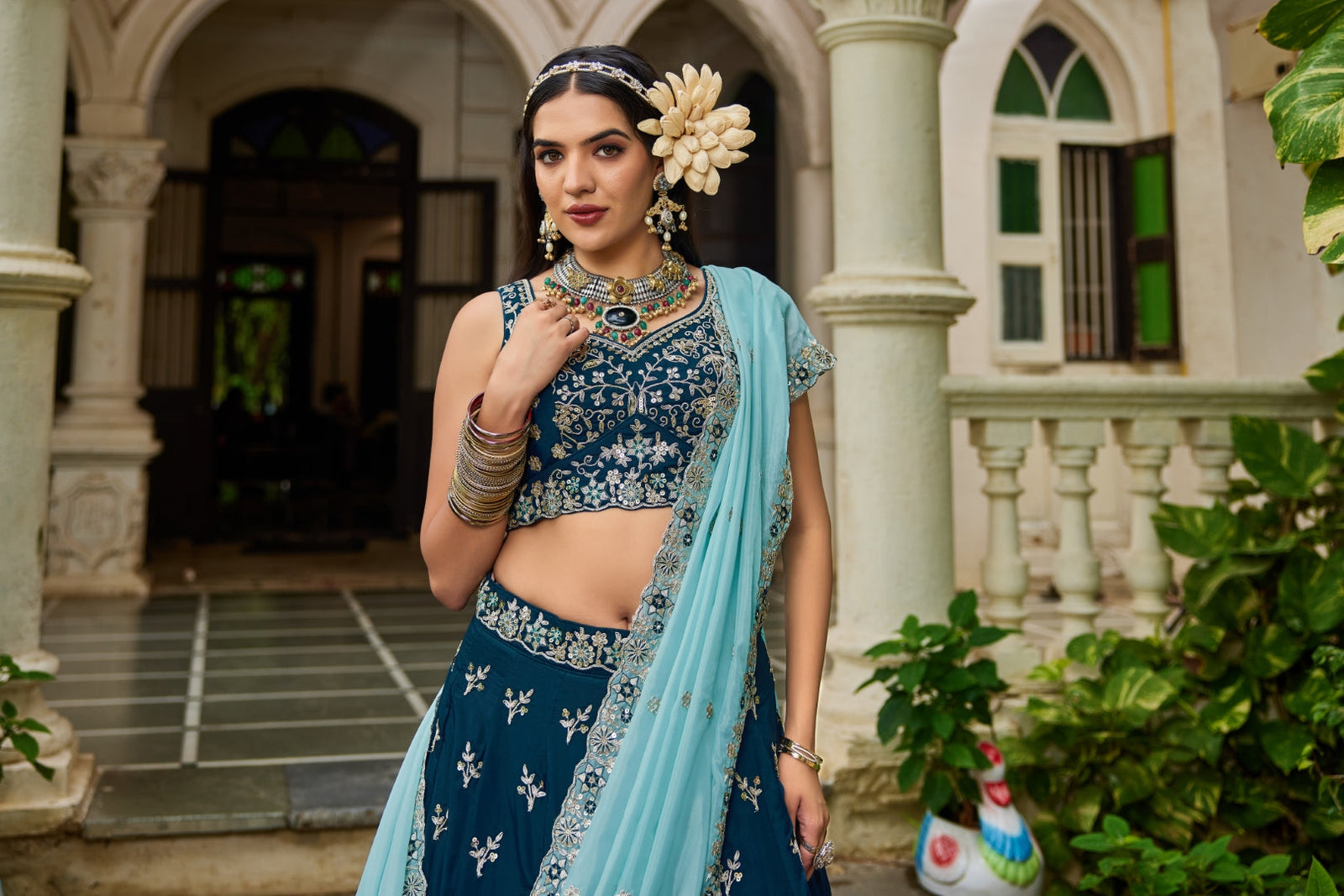 Organza Sequins Embroidered Semi-Stitched Lehenga Choli with Dupatta Clothsvilla