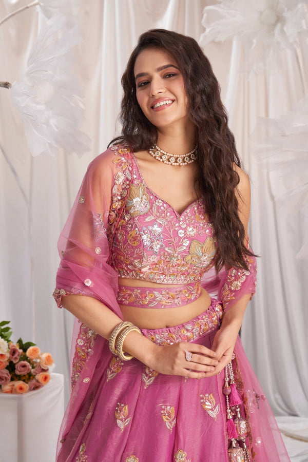 Organza Sequins Embroidered Semi-Stitched Lehenga Choli with Dupatta Clothsvilla
