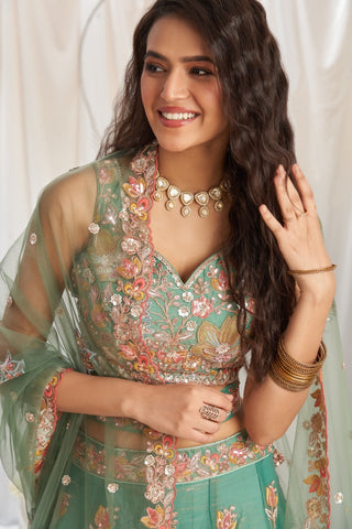 Organza Sequins Embroidered Semi-Stitched Lehenga Choli with Dupatta Clothsvilla